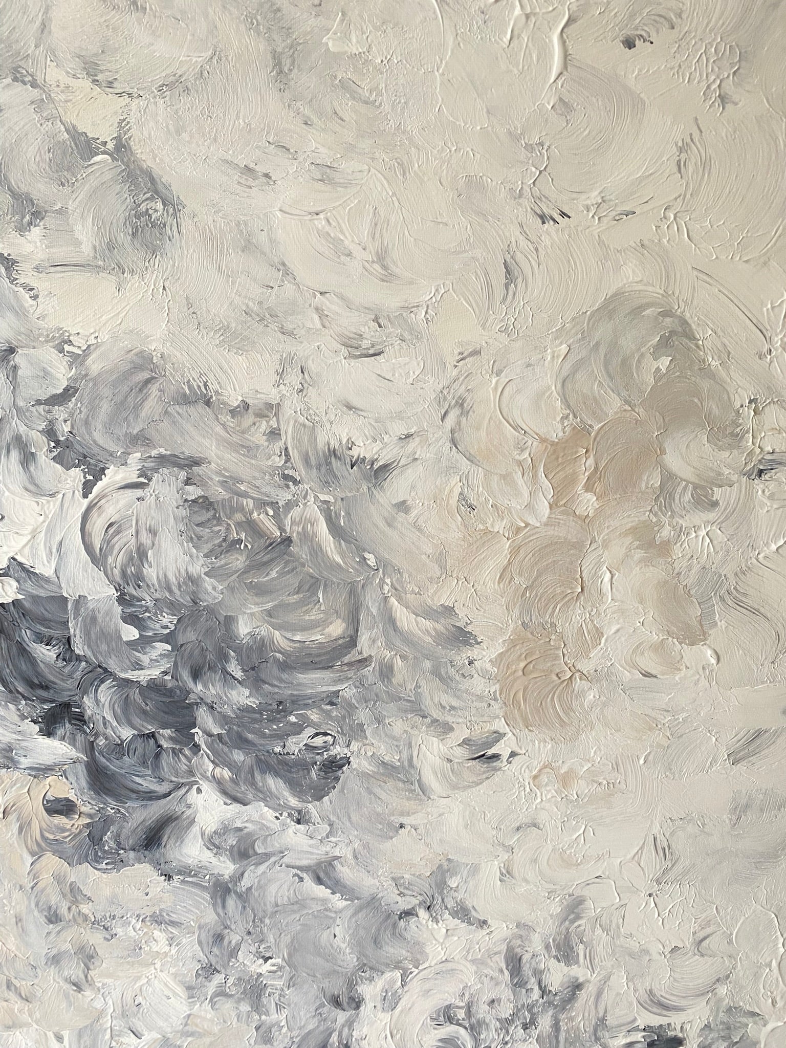 Abstract art with gray and white brush strokes